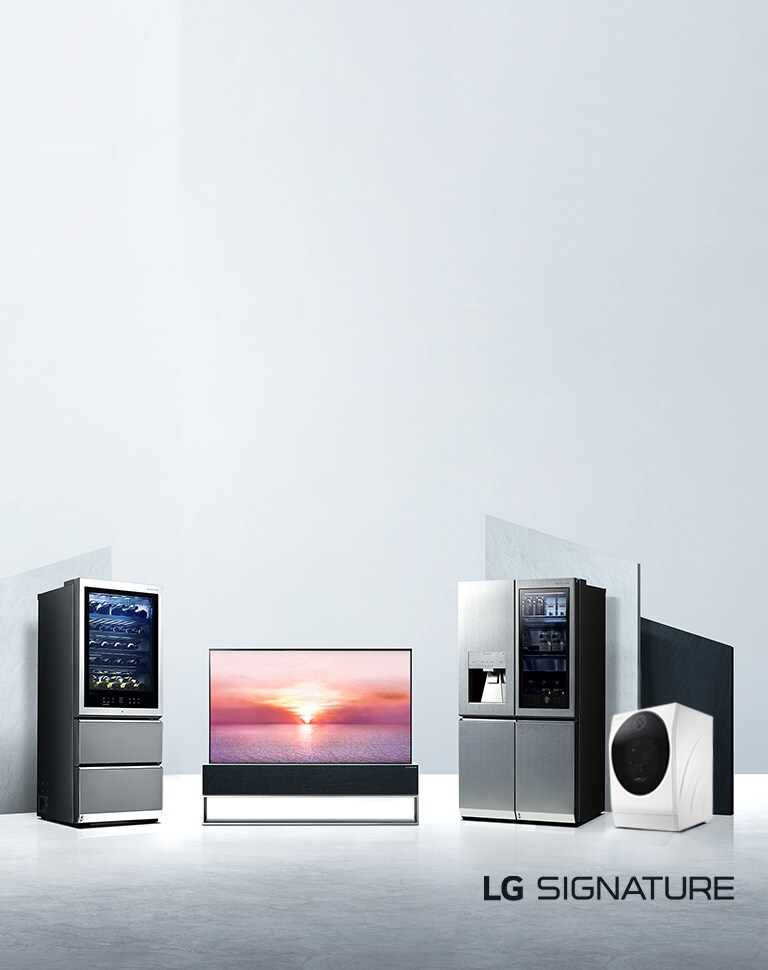 It shows a packshot of LG Signature products.