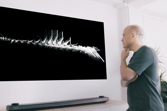 Matt Clark stirrar på LG SIGNATURE OLED TV W.