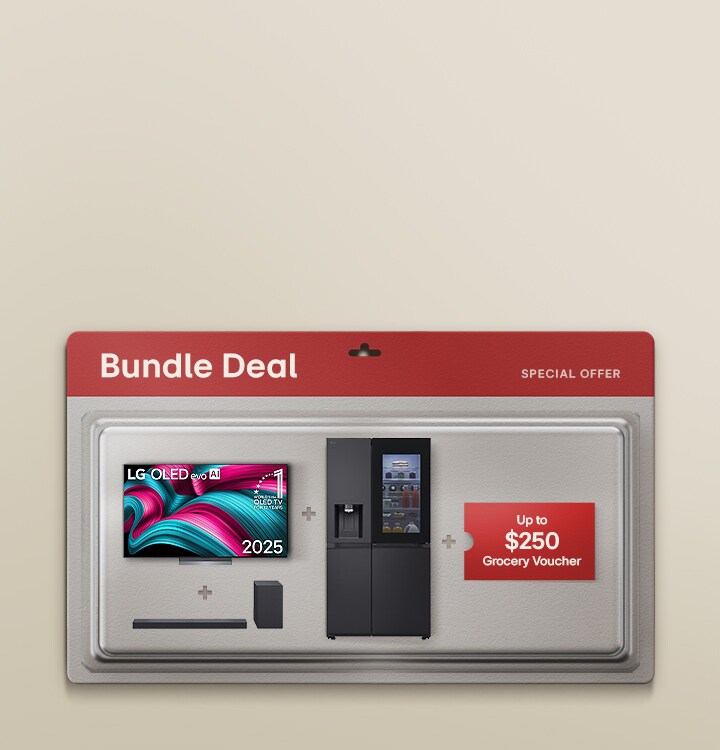 LG Member Days Bundle Deal promotion banner showing LG OLED evo TV, soundbar, and refrigerator set with a special offer of up to $250 grocery voucher.