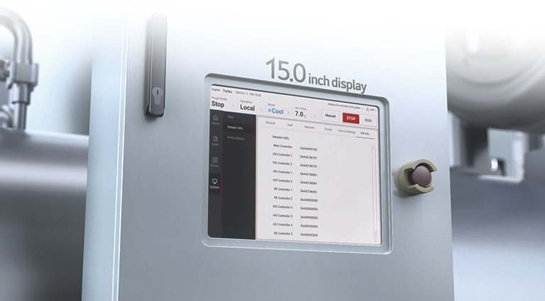 15.0 inch display with user-friendly interface for a chiller control system.