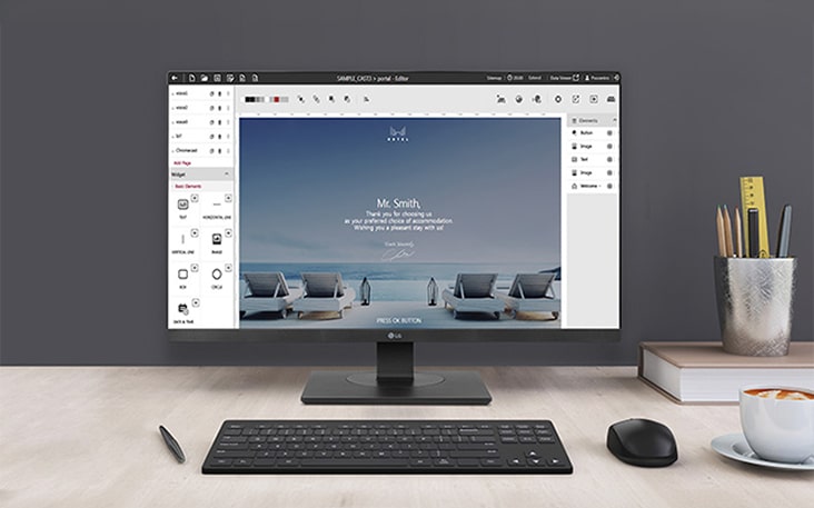 The solution's editor screen is visibly active on the display.	