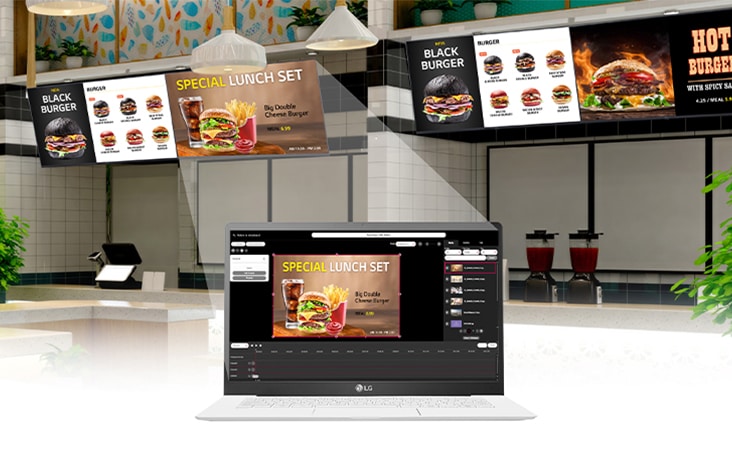 LG SuperSign QSR is utilized to create and distribute content for the fast-food restaurant's menu boards via PC.