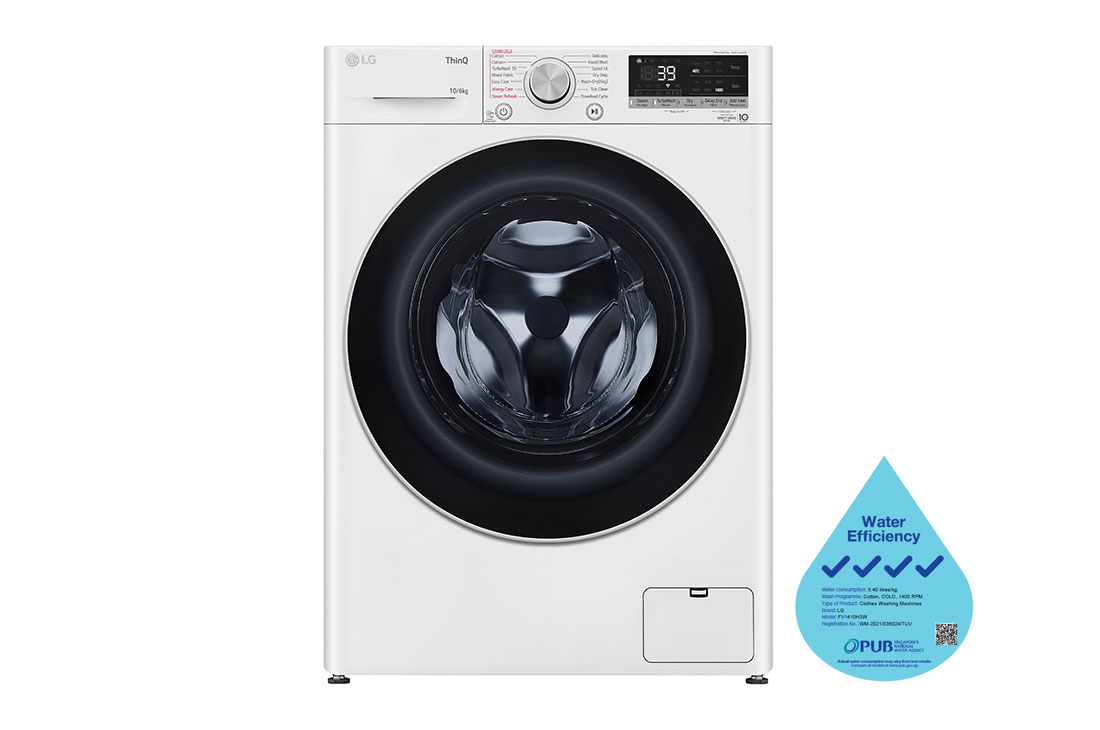 LG 10/6kg, AI Direct Drive Front Load Washer Dryer, FV1410H3W