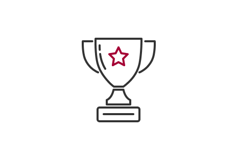 A line-drawn trophy icon with two handles and a red star in the center symbolizes the LG Floor Standing Unit's award-winning design. 	
