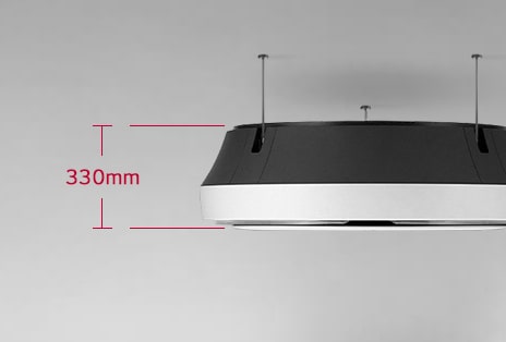 The LG Round Cassette emphasizes its slim and compact size with a body height of 330mm, which helps maintain a sense of openness in the interior space.	