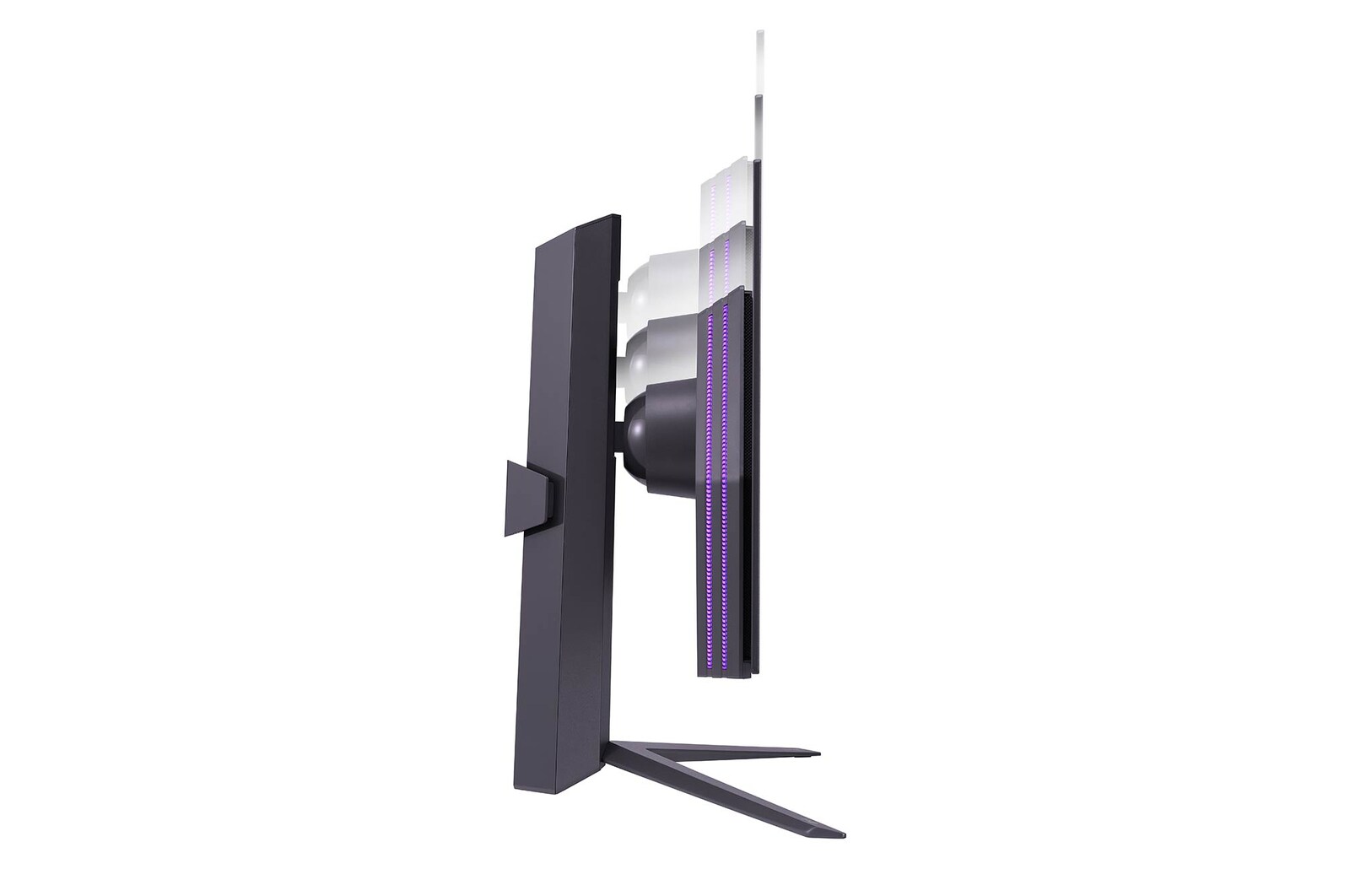 side view with monitor height moving downwards on with lights on