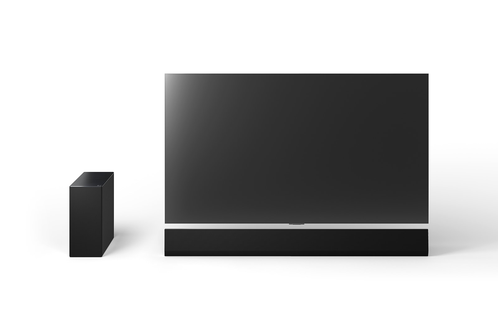 Vue avant de la LG OLED G4 165 cm, de la LG Soundbar SG10TY et du caisson de basse
