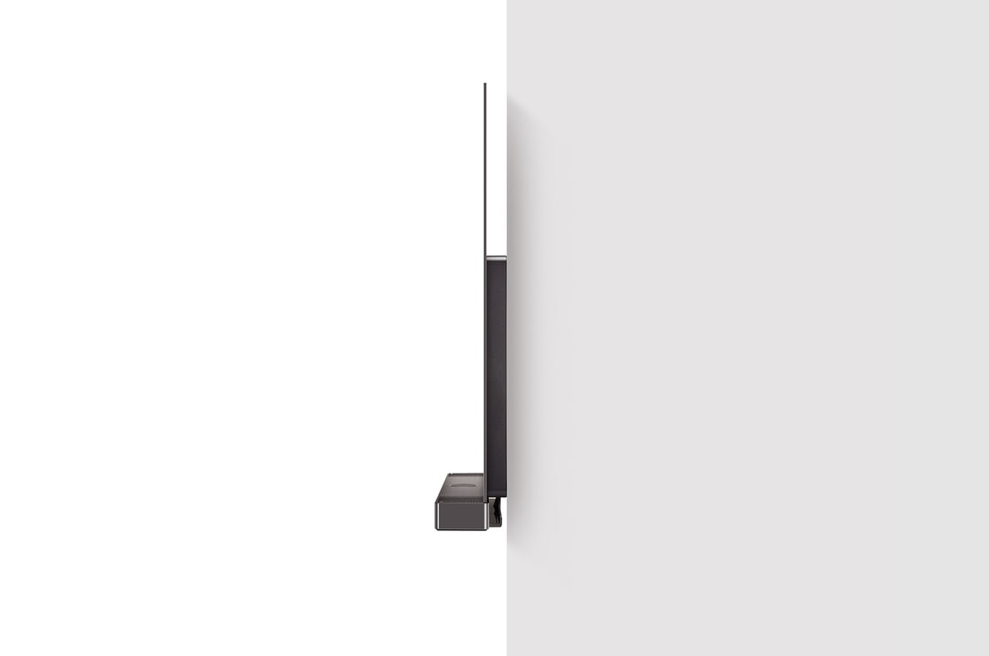 Side view of LG OLED C4 attached to the wall with the Synergy Bracket