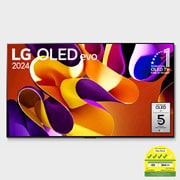 Front view with LG OLED evo, 11 Years World No.1 OLED Emblem, and 5-Year Panel Warranty logo on screen