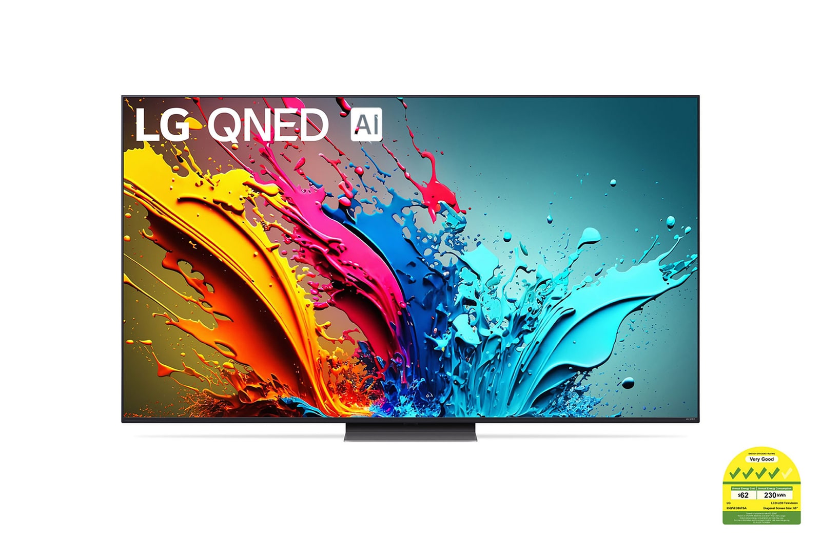 Front view of QNED65 with LG QNED, and 2024 on screen
