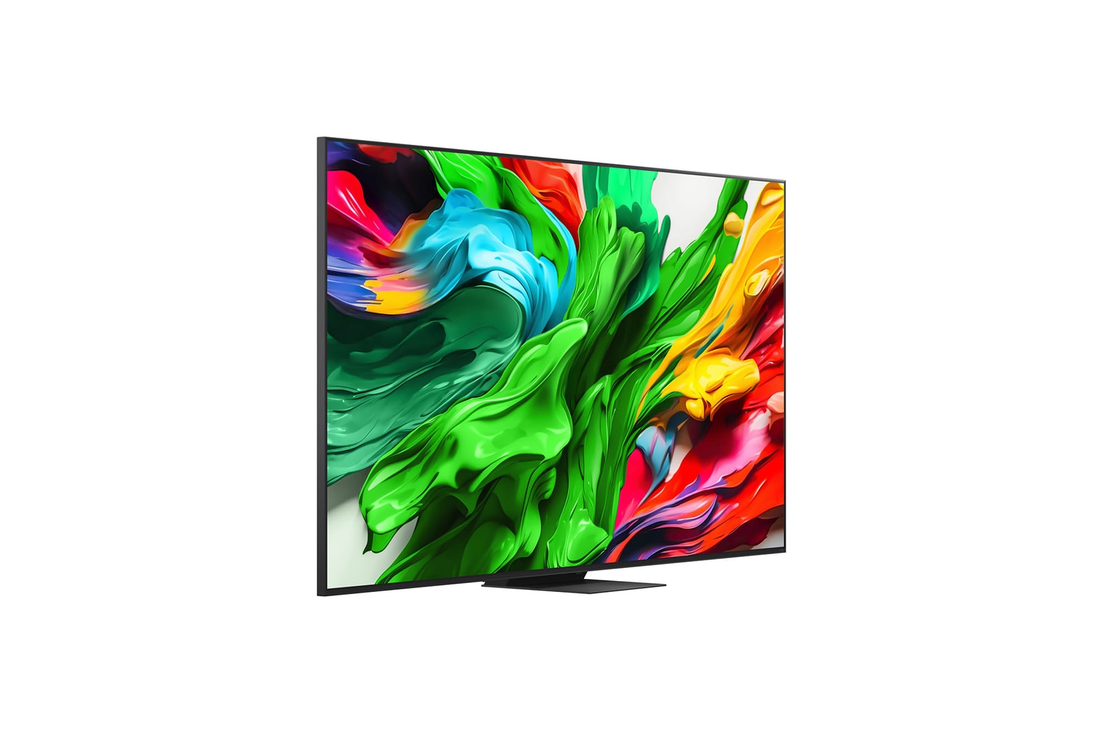 Slightly-angled right-facing side view of LG QNED evo TV