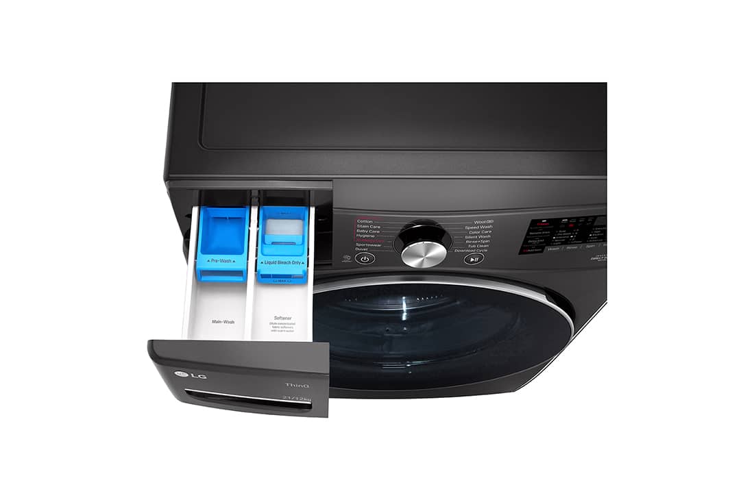 LG 21/12kg, AI Direct Drive Front Load Washer Dryer in Black Steel, F2721HVRB