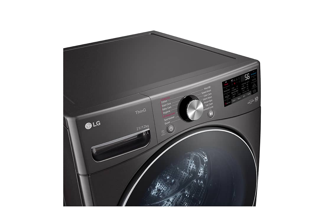 LG 21/12kg, AI Direct Drive Front Load Washer Dryer in Black Steel, F2721HVRB