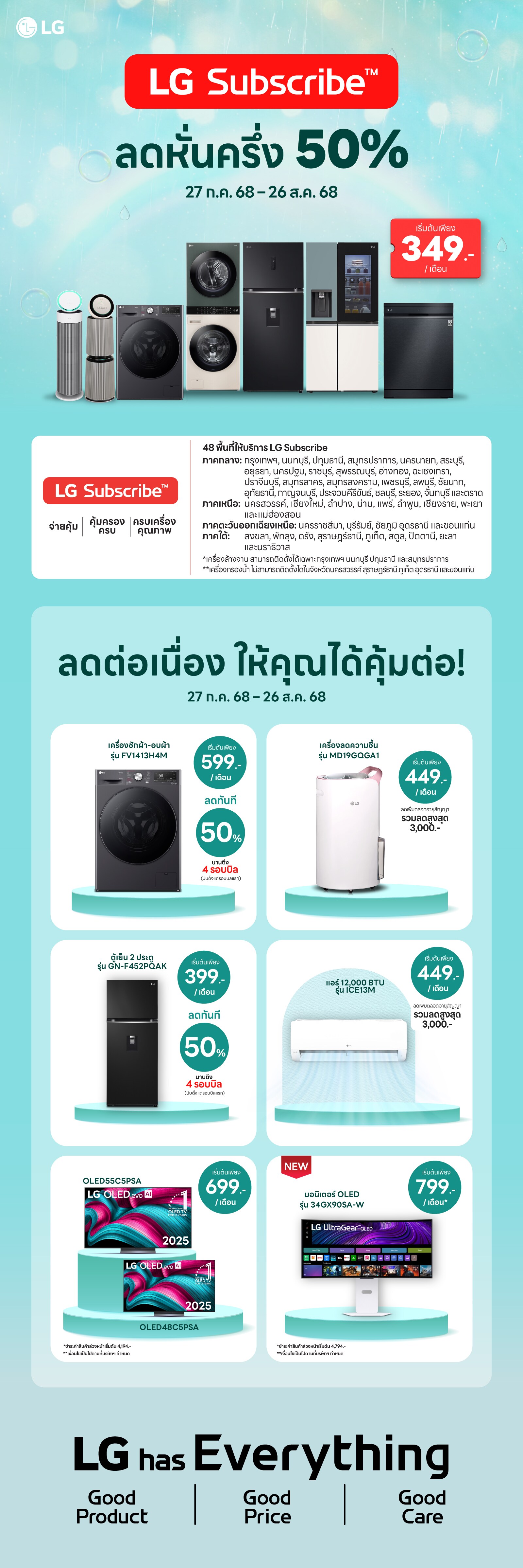 รายละเอียดโปรโมชัน LG Subscribe ลดหั่นครั่ง 50%