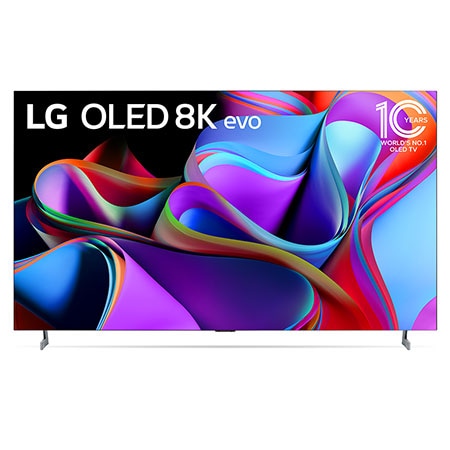 มุมมองด้านหน้า พร้อมด้วย LG OLED 8K evo, สัญลักษณ์ 10 ปี OLED อันดับ 1 ของโลก