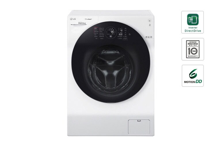 มุมมองด้านหน้าของ เครื่องซักผ้าฝาหน้า รุ่น FG1612H2W ระบบ True Steam™ ความจุซัก 12 กก./อบ 8 กก. พร้อม Smart WI-FI control ควบคุมสั่งงานผ่านสมาร์ทโฟน FG1612H2W