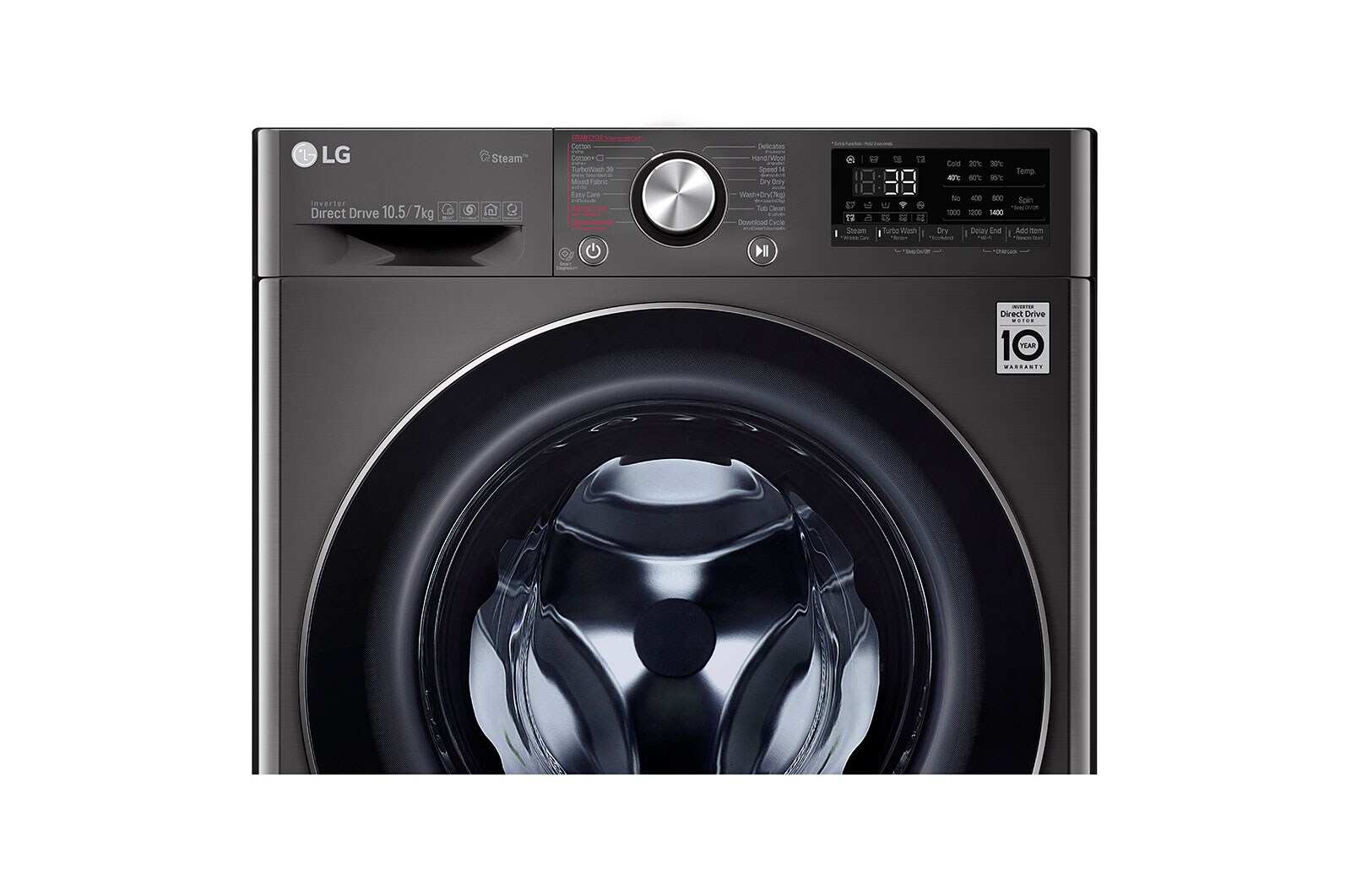 LG เครื่องซักผ้าฝาหน้า รุ่น FV1450H2B ระบบ AI DD™ ความจุซัก 10.5 กก./ อบ 7 กก. พร้อม Smart WI-FI control ควบคุมสั่งงานผ่านสมาร์ทโฟน, FV1450H2B