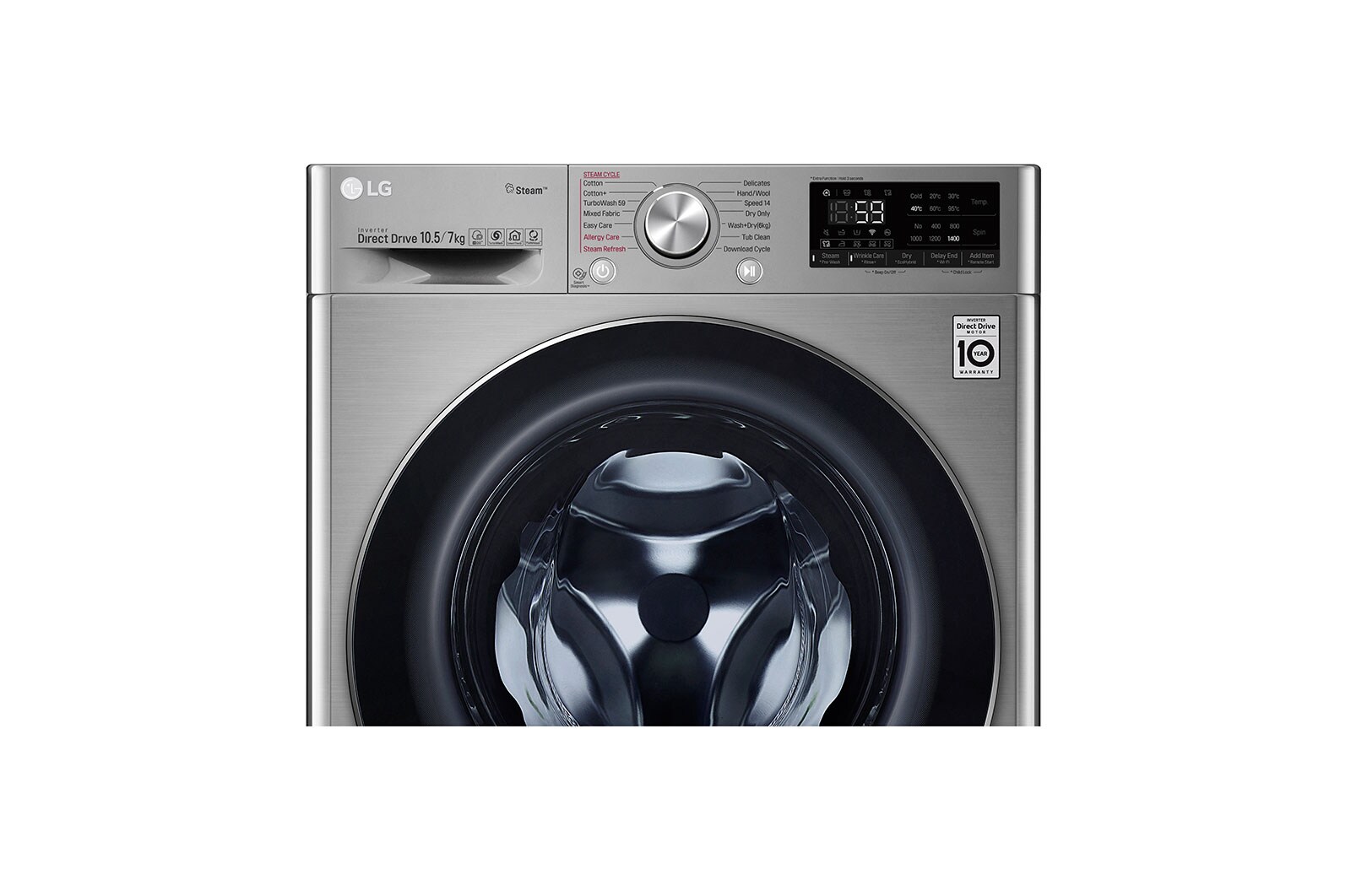LG เครื่องซักผ้าฝาหน้า รุ่น FV1450H3V ระบบ AI DD™ ความจุซัก 10.5 กก./ อบ 7 กก. พร้อม Smart WI-FI control ควบคุมสั่งงานผ่านสมาร์ทโฟน, FV1450H3V