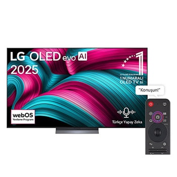 Önden görünüm 83 inç LG OLED AI C5 4K Smart TV AI Sihirli Kumanda Dolby Vision webOS25 2025 OLED83C54LA