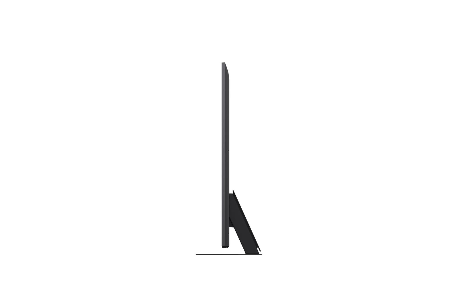 LG QNED evo AI QNED85 4K Smart TV’nin önden ve yandan görünümü uzunluk, genişlik, yükseklik ve derinlik boyutlarını gösteriyor.