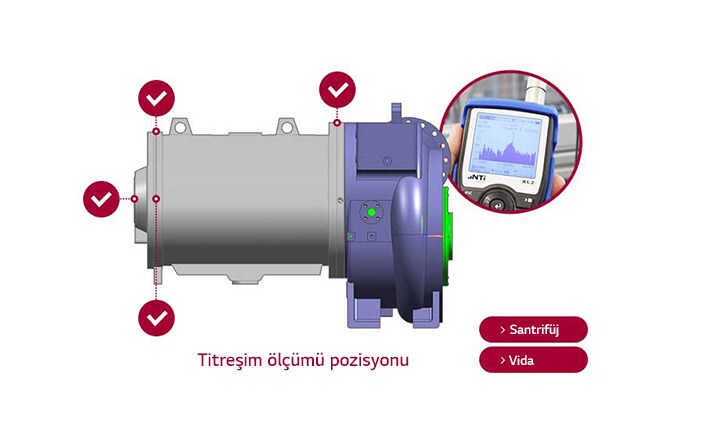 Chiller parts on a white background, tablet screen pops up on the right.