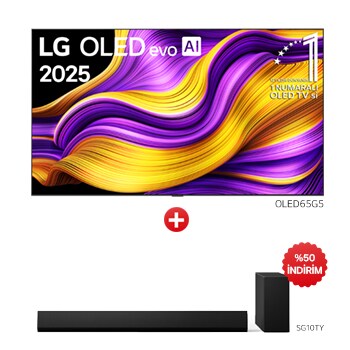 Önden görünüm 65 inç LG OLED AI G5 4K Smart TV AI Sihirli Kumanda Dolby Vision webOS25 2025 OLED65G5.G10 ve SG10TY Soundbar