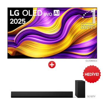 Önden görünüm 83 inç LG OLED AI G5 4K Smart TV AI Sihirli Kumanda Dolby Vision webOS25 2025 OLED83G5.G10 ve SG10TY Soundbar