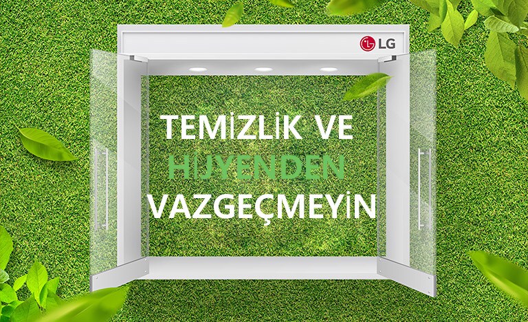 Yeşil fonda &quot;Temizlik ve Hijyenden Vazgeçmeyin&quot; ibaresi.