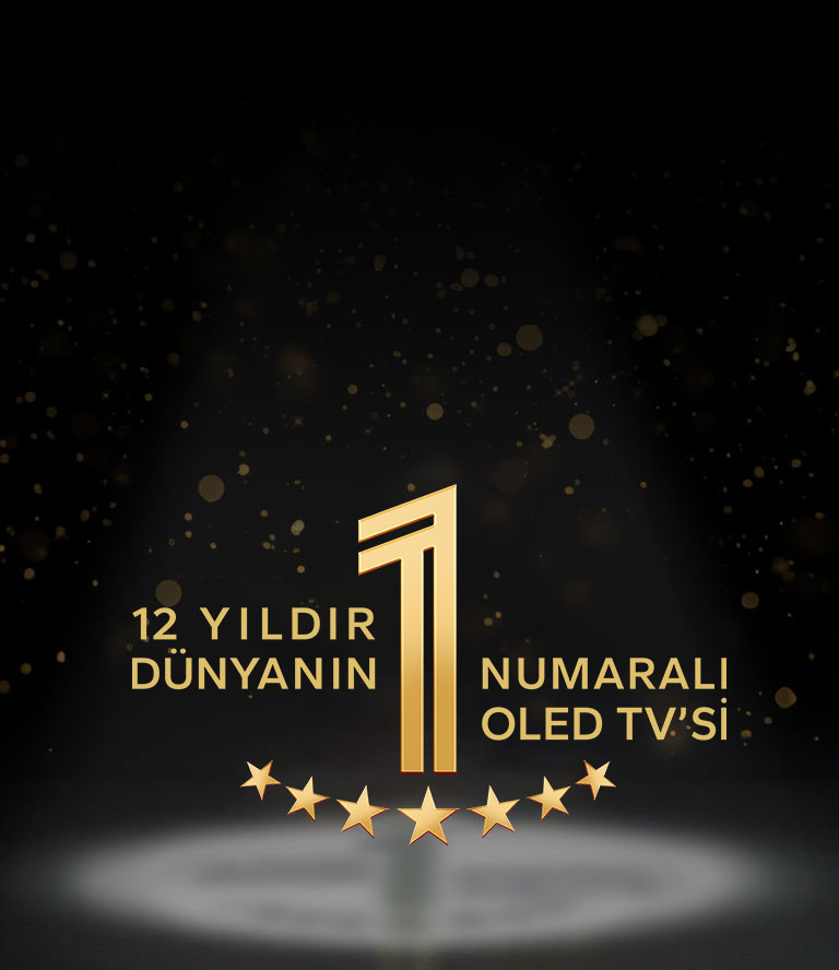 Siyah bir arka planda, LG'nin 11 yıldır dünyanın bir numaralı OLED TV markası olduğunu gösteren altın bir amblem.