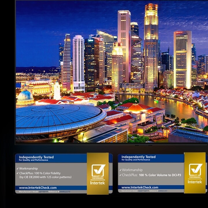 Akşamın erken saatlerinde cesur renkler ve kontrasta sahip kalabalık şehir sahnesi.