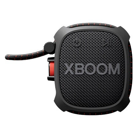 Front view of LG XBOOM Go XG2TBK Taşınabilir Bluetooth hoparlör, Askeri Sınıf, 10 Saatlik Pil Ömrü XG2TBK