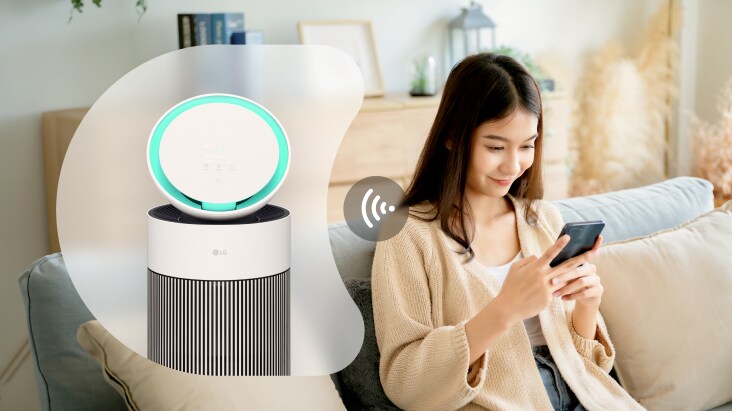LG 空氣清淨機可透過 Wi-Fi 連接到智慧型手機，然後透過 LG ThinQ 應用程式輕鬆控制和監控