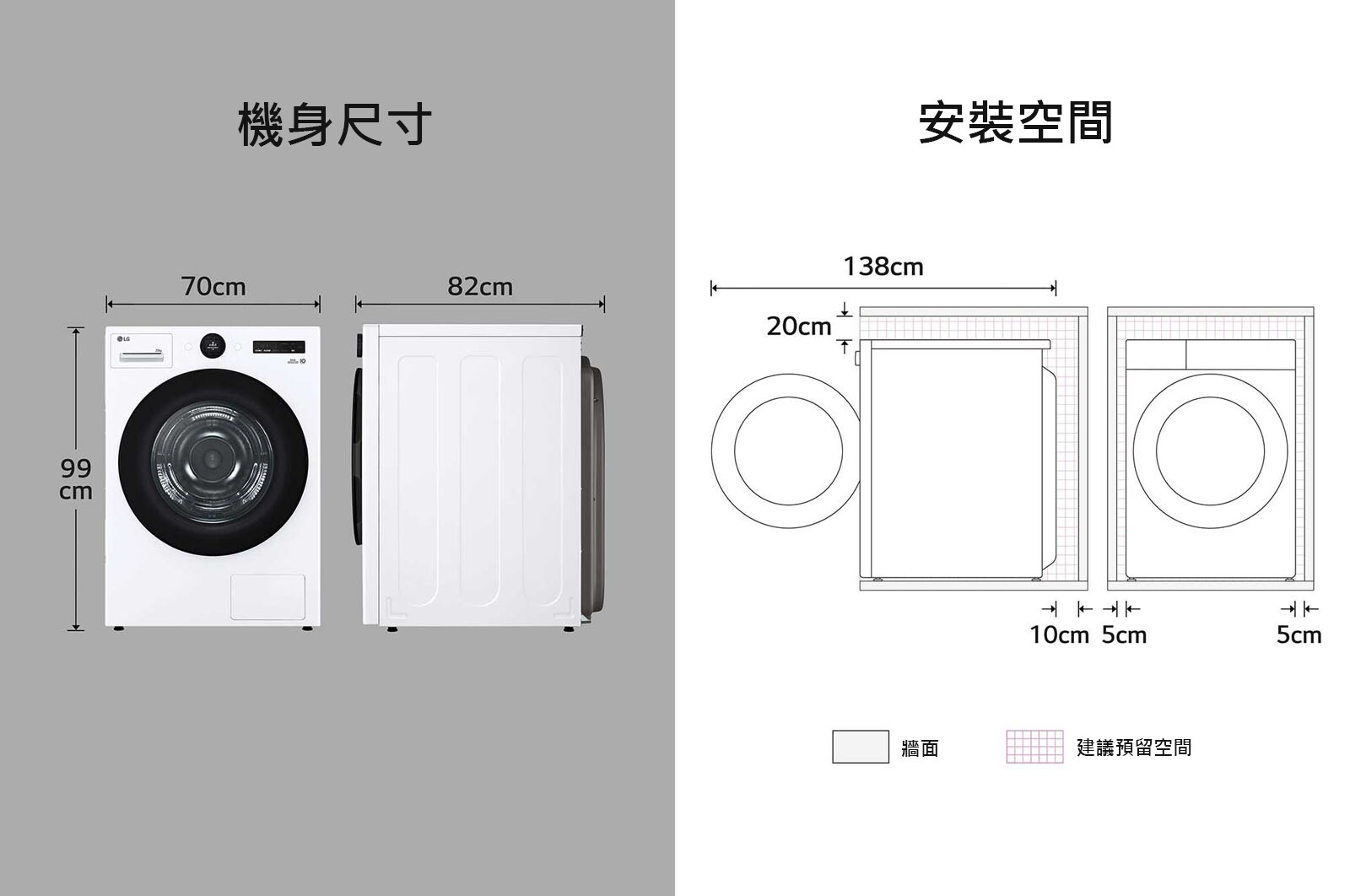 LG 20公斤 AI 免曬衣乾衣機｜雙變頻熱泵除濕｜冰瓷白, WR-20DW