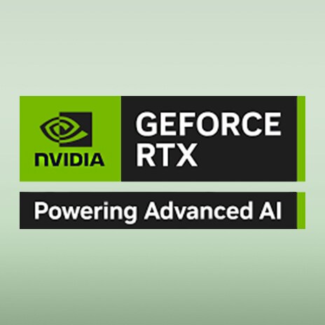NVIDIA GeForce RTX 標誌採用綠色和黑色設計，其下方顯示著「強大的先進 AI」和「RTX 5050」字樣。