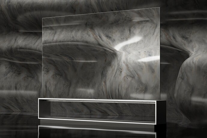 LG SIGNATURE OLED 8K 放置在灰色大理石地板上