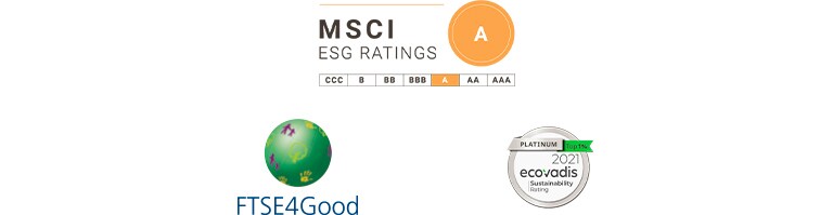 MSCI ESG 標誌，FTSE4Good 標誌，2020 年 Eco Vadis 標誌