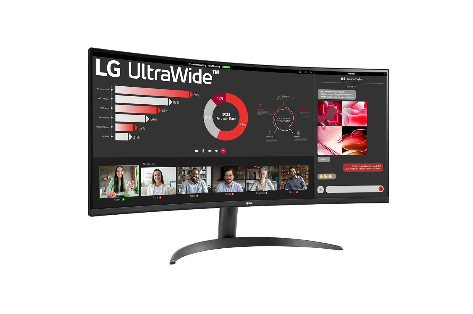 LG 34 吋 21:9 曲面 UltraWide™ QHD (3440 x 1440) 多工作業螢幕, 34WR50QC-B