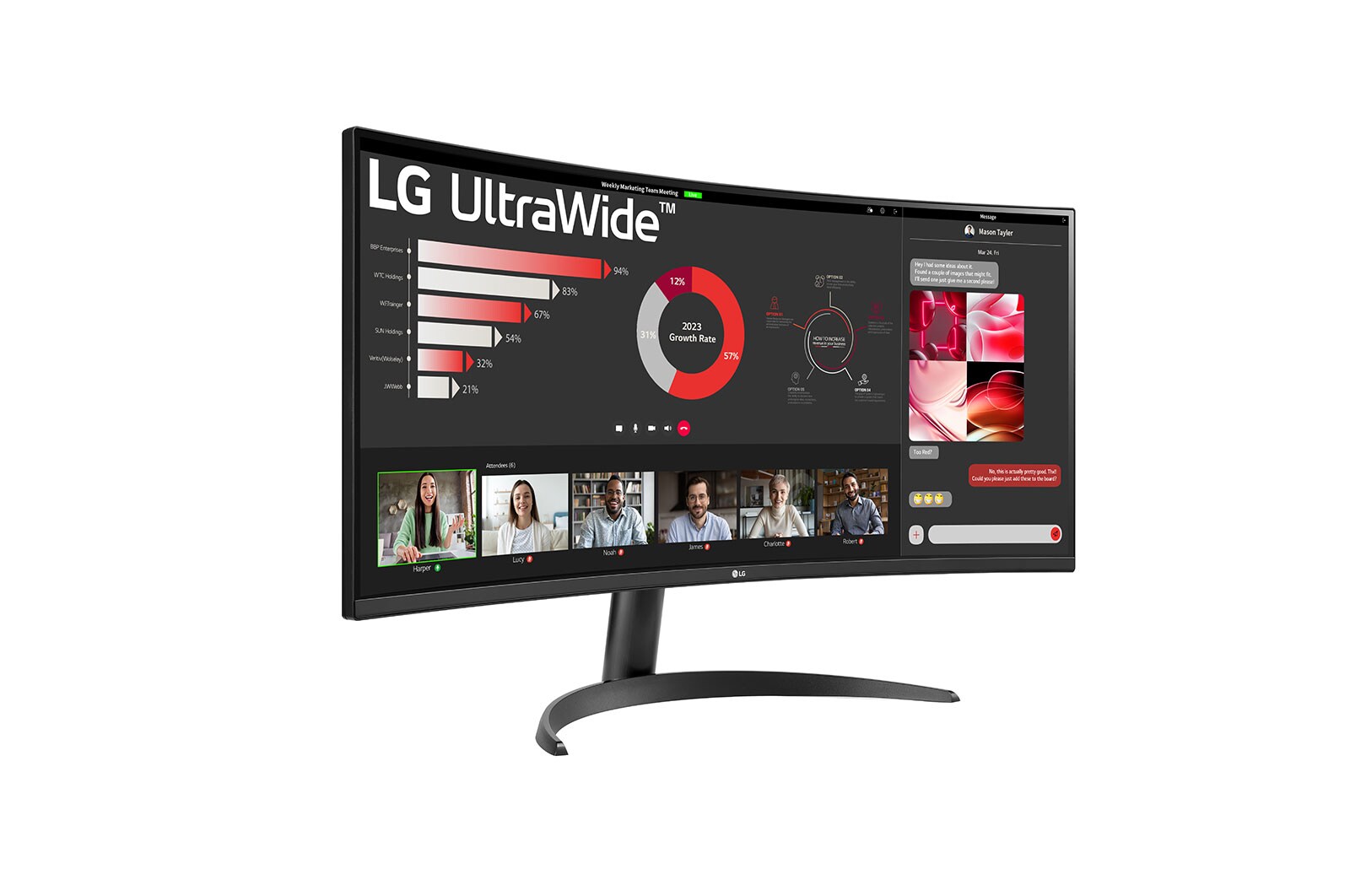 LG 34 吋 21:9 曲面 UltraWide™ QHD (3440 x 1440) 多工作業螢幕, 34WR50QC-B