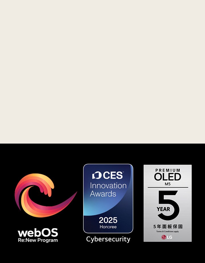 webOS Re:New Program 標誌和名稱，旁邊有 CES Innovation Awards 2025 Honoree 獎章。