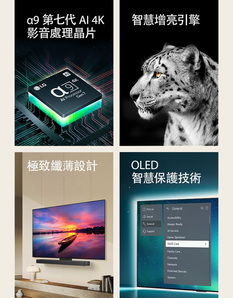 α9 第七代 AI 4K影音處理晶片 智慧增亮引擎 極致纖薄設計 OLED智慧保護技術