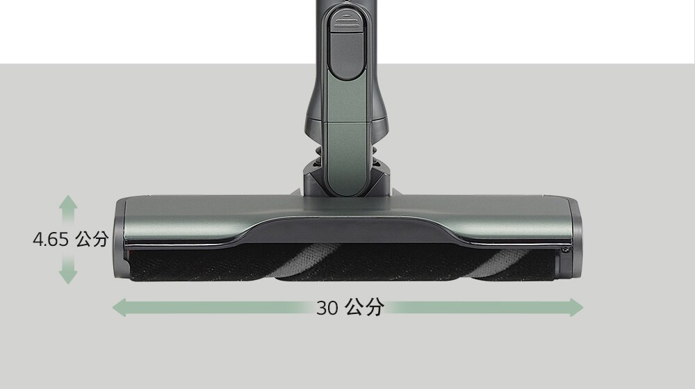 顯示LED輕薄地板吸頭的高度和寬度的圖片。高度為 4.65 公分，寬度為 30 公分。