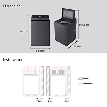 LG 直立式洗衣機尺寸和安裝的圖片