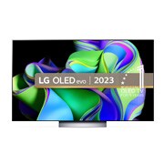 Front view with LG OLED evo, 10 Years World No.1 OLED Emblem, and 5-Year Panel Warranty logo on screen