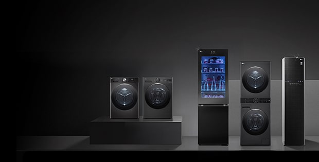 black lg appliances on a sleek black background
