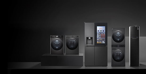 black lg appliances on a sleek black background