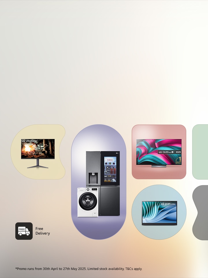 variety of lg products: monitor, washing machine, tv, +view portable monitor with free delivery promotion 