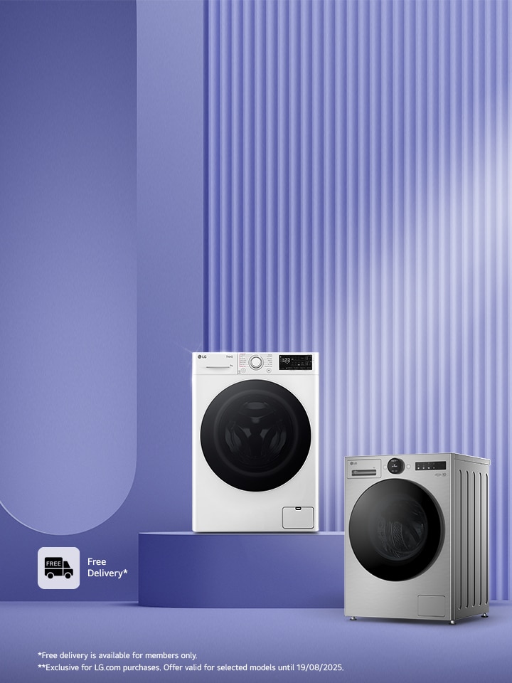 HA Payday Sales, 2 LG Laundry Home Appliances with a purple background