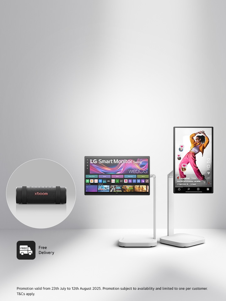 lg swing monitor and grab speaker in grey room