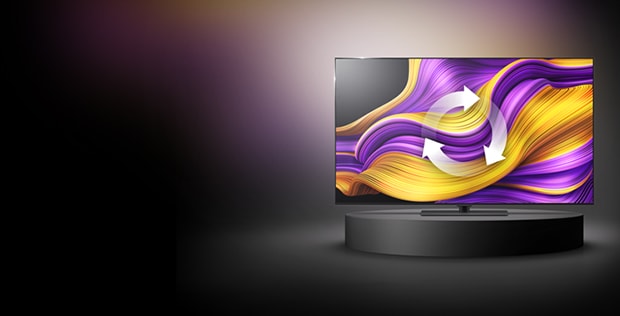 lg oled tv with trade-up logo and promo message on the left 