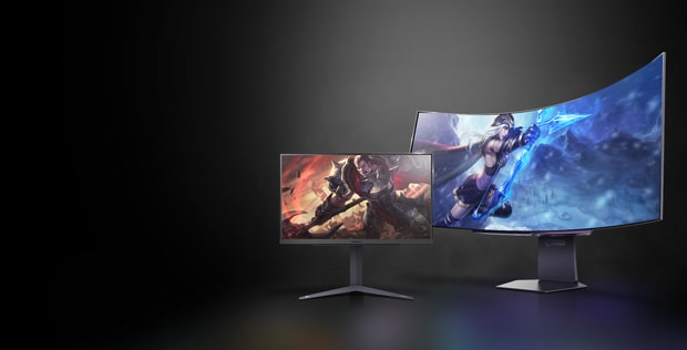 2 lg UltraGear monitors on a black background with a promo message to get one of them free on the left of the image
